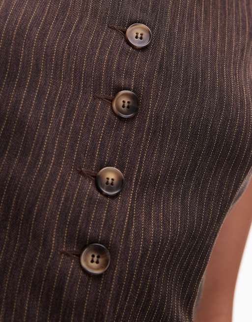 Topshop longline pocket vest in brown chevron