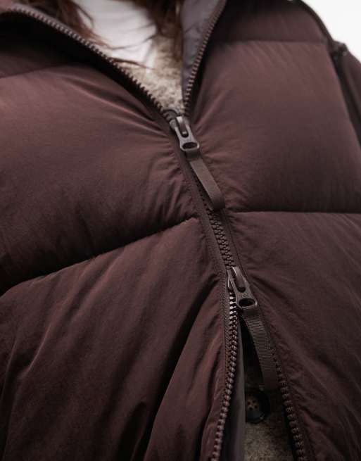 Topshop longline puffer jacket in brown