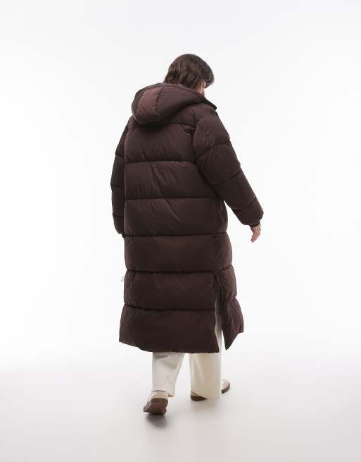 Topshop longline puffer jacket in brown
