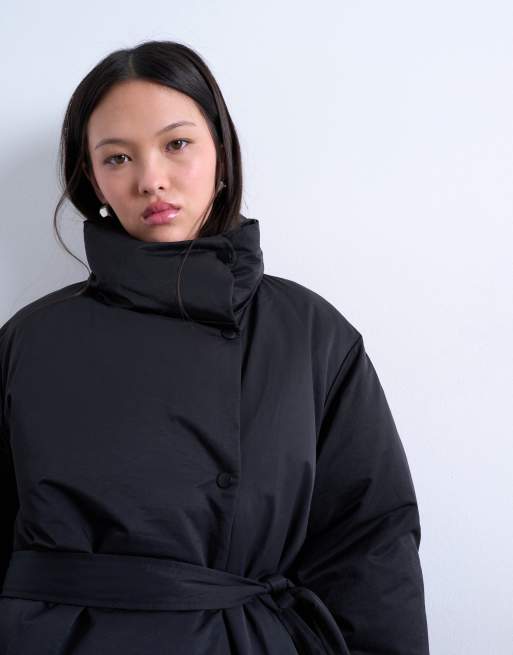 Topshop – Longline-Pufferjacke in Schwarz mit Stehkragen und Gürtel, 3 von 4