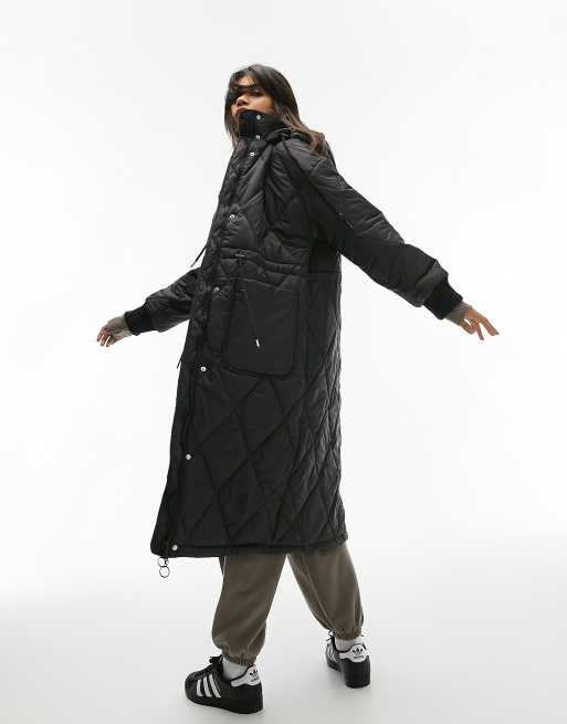 Black longline hooded online puffer coat