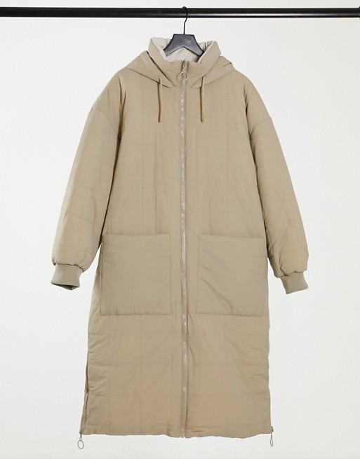Topshop longline quilted padded jacket in ecru