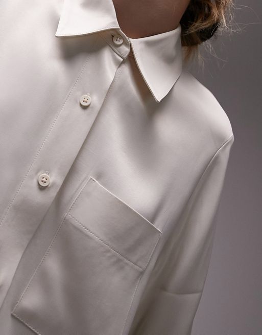 SATIN EFFECT SHIRT WITH TIES - Oyster-white