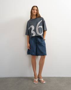 Longline satin short in navy