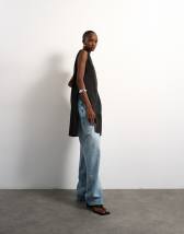 Topshop longline sheer organza tunic in black