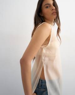 Longline sheer organza tunic in oyster