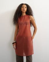 Topshop longline sheer organza tunic in rust