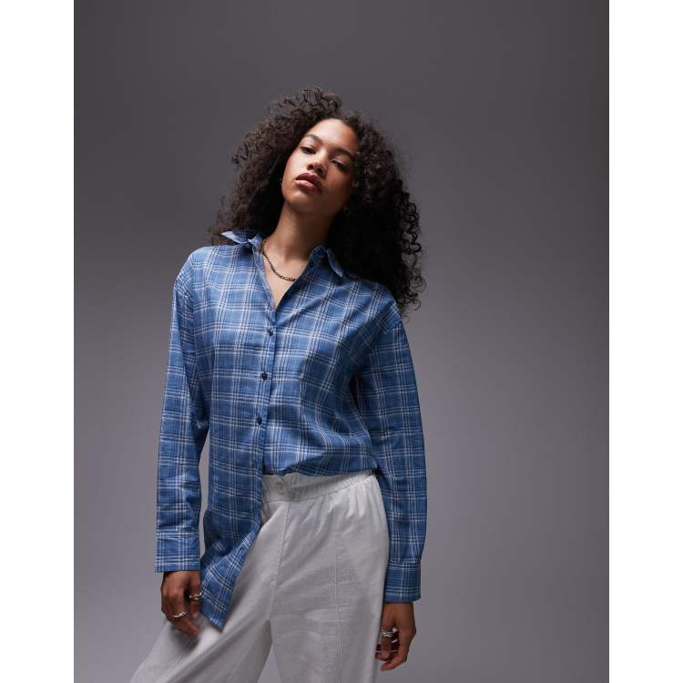 Topshop longline shirt in blue check | ASOS