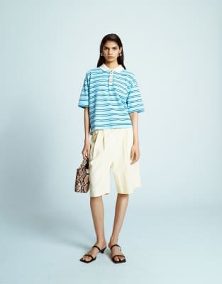 Topshop - Longline-Shorts aus Leinen in neutralem Farbton-Rot
