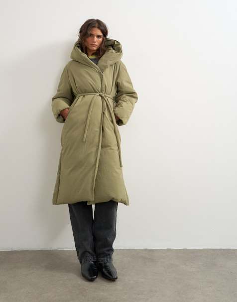 Topshop Longline-Steppjacke mit Kapuze in Salbeigrün - view 1