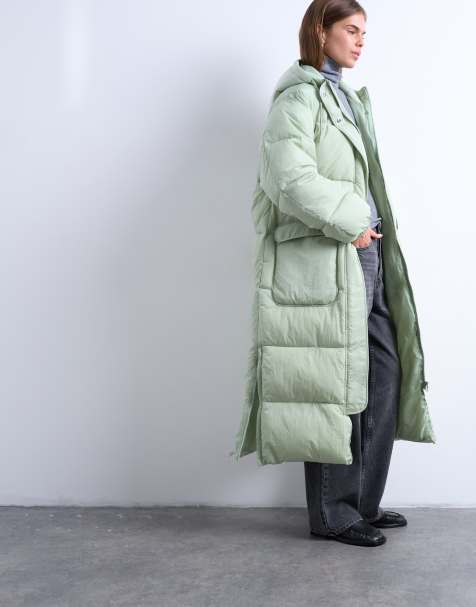 Topshop longline techy puffer jacket in green sage