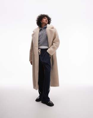 Topshop Longline Throw-on Borg Coat In Cream-neutral