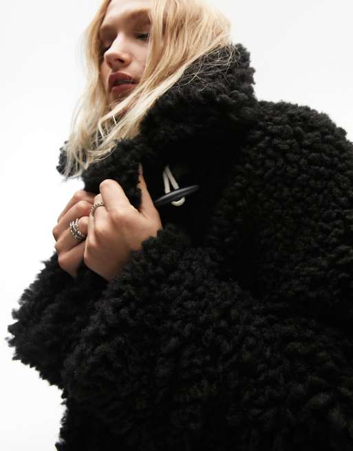 Black teddy shop bear coat topshop