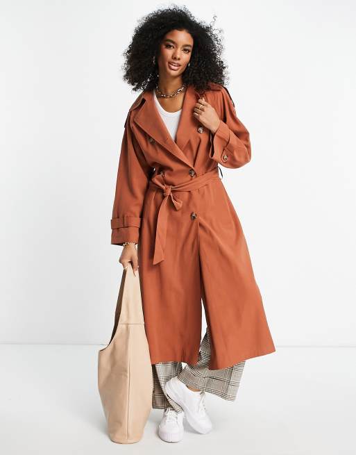 Topshop longline trench coat in rust