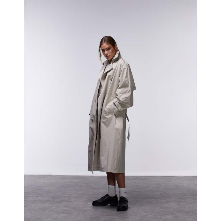 ASOS DESIGN longline trench coat in stone