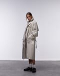 [Topshop] Topshop longline trench coat in stone-Neutral L STONE