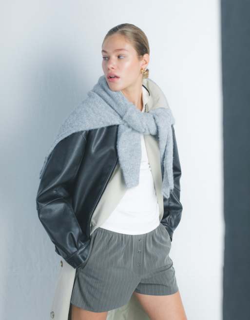 Topshop longline trench coat in stone, 4 of 6