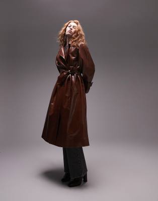 Topshop longline trench in milk chocolate-No colour