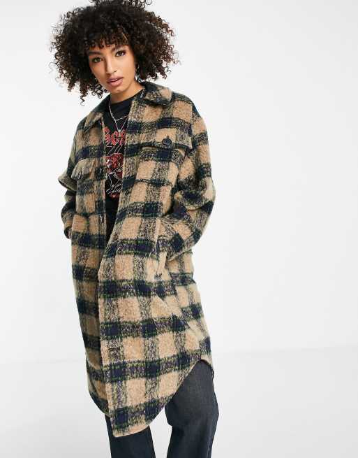 Topshop longline wool jacket in check