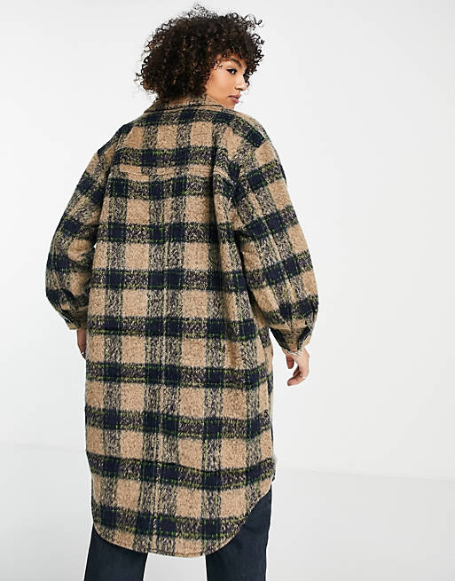 Women Topshop longline wool jacket in check 