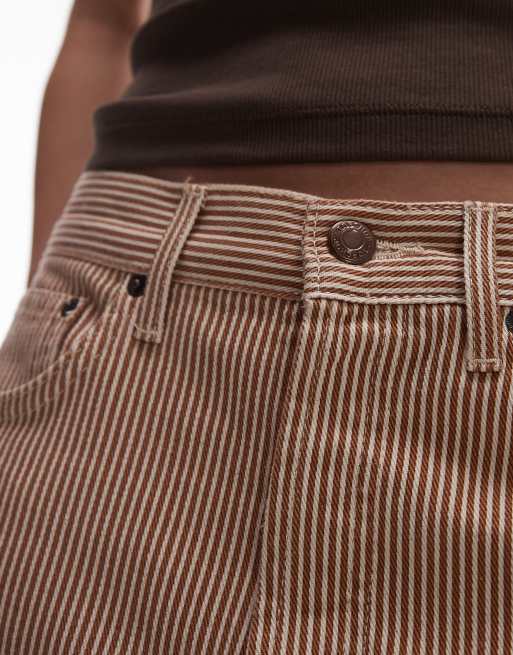 Topshop loose fit denim jorts in tan stripe, 3 of 5