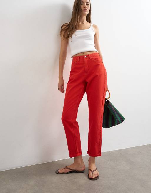 Topshop – Loose-Fit-Mom-Jeans in Rot mit hohem Bund, 2 von 7