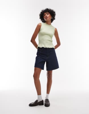 loose jorts in rinse wash denim-Blue