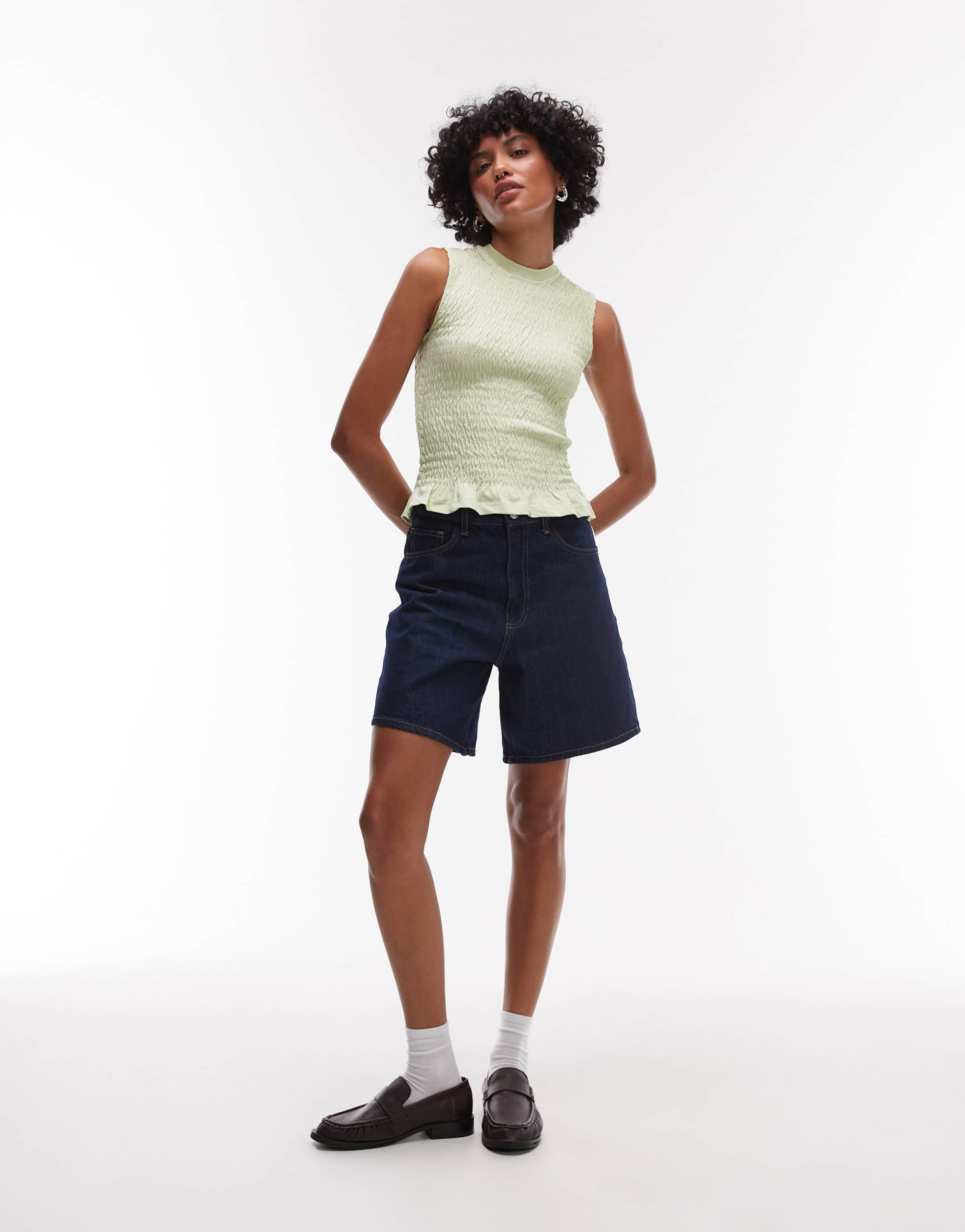 topshop loose jorts in rinse wash denim