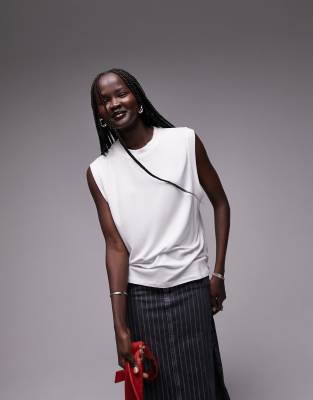 Topshop Loose Tank In Gray Heather In White