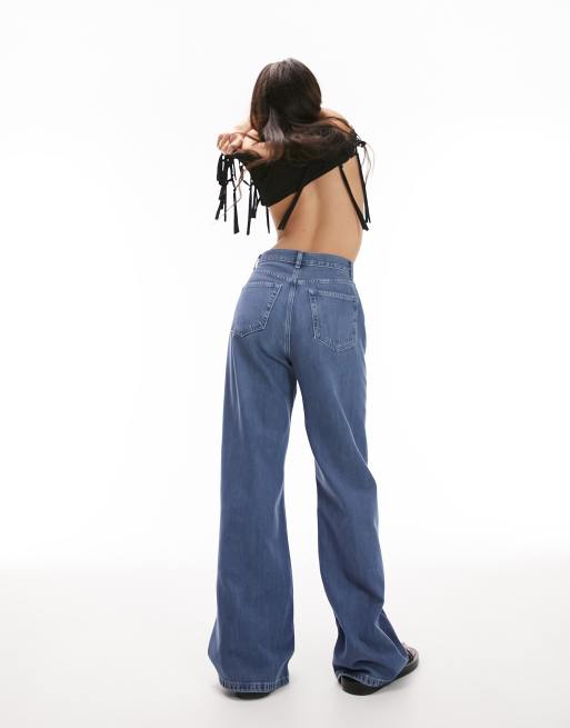 Topshop loose wide leg jeans in mid blue | ASOS