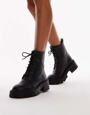 Topshop Wide Fit Lydia Chunky Lace Up Boots In Black