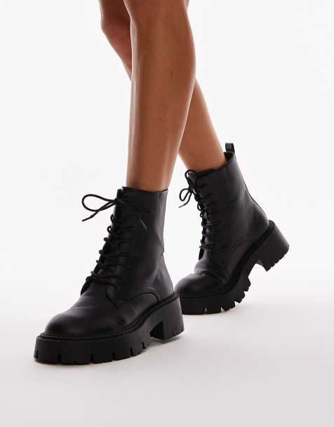 Topshop – Lorelai – Schnürstiefel in Schwarz mit dicker Sohle - view 1