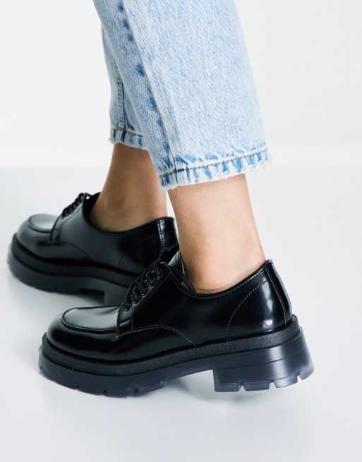 Topshop - Lorna - Scarpe stringate nere con suola spessa, 4 di 4