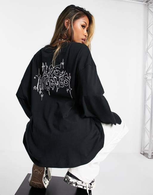 Topshop - Los Angeles - Skater T-shirt met lange mouwen in zwart