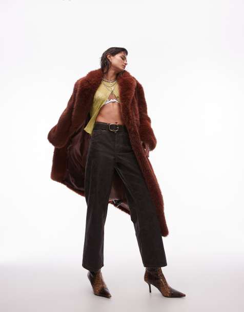 Topshop - Losse jeans met rechte pijpen en halfhoge taille in bruin - view 1