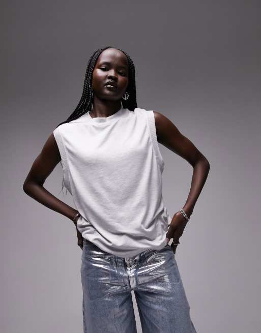 Topshop - Losse tanktop in gemêleerd grijs