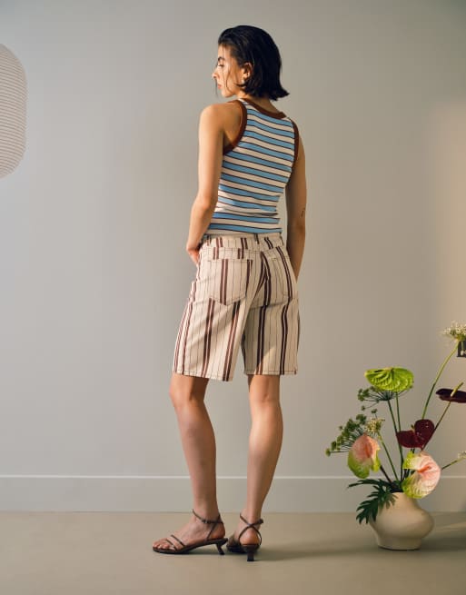 Topshop - Losvallende denim jort in bordeauxrode strepen, 2 van 5