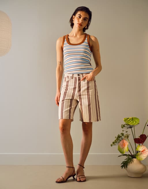 Topshop - Losvallende denim jort in bordeauxrode strepen, 3 van 5