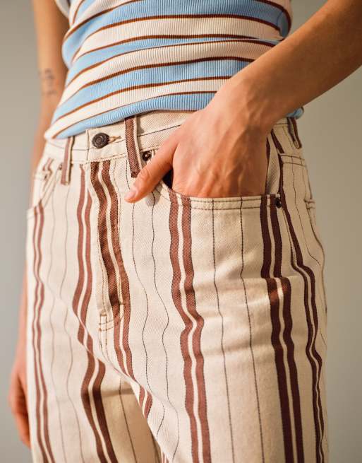Topshop - Losvallende denim jort in bordeauxrode strepen, 4 van 5