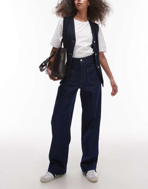 Topshop - Losvallende jeans met halfhoge taille en opgestikte zakken in rinse indigo - view 1