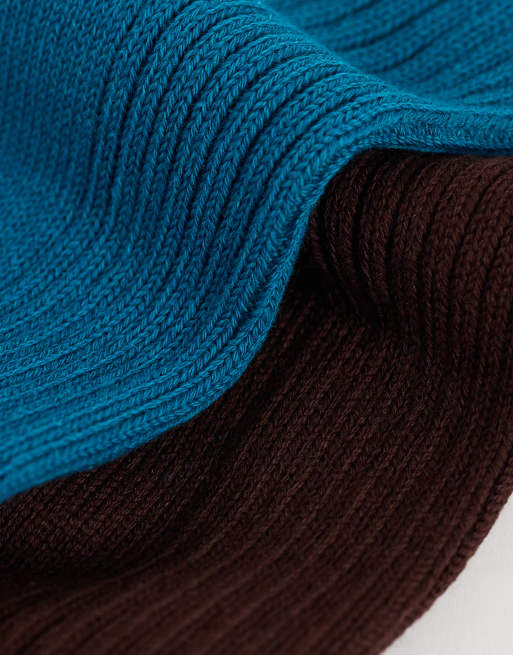 Topshop lot de 2 chaussettes à fil torsadé en bleu sarcelle et chocolat, 2 de 3