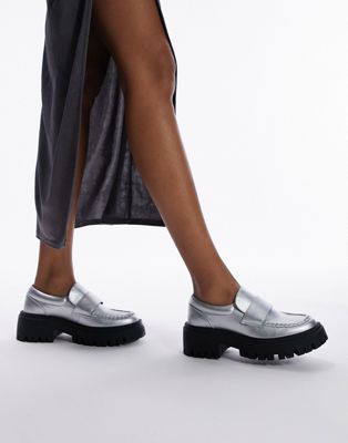 Topshop Loafer In Silver | ModeSens