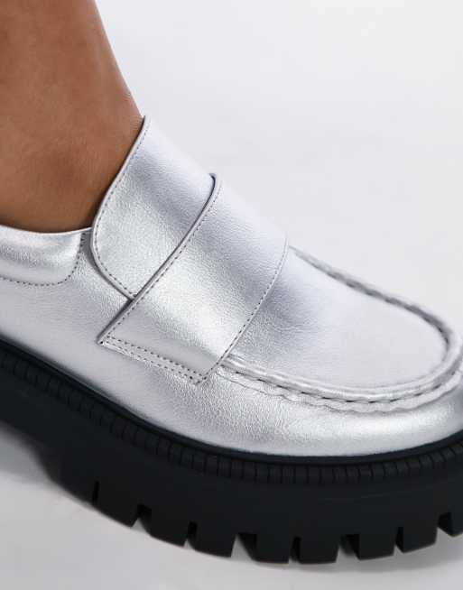 blandt Klæbrig budget Topshop Lottie chunky loafer in silver | ASOS