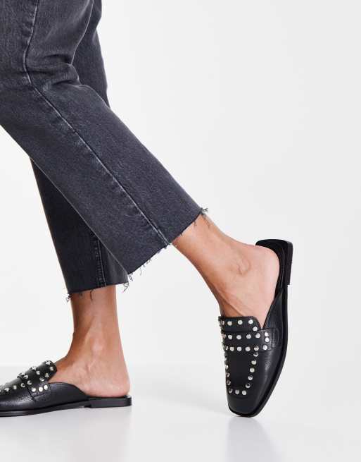 Topshop - Lotus - Leren muiltjesloafers met studs in zwart