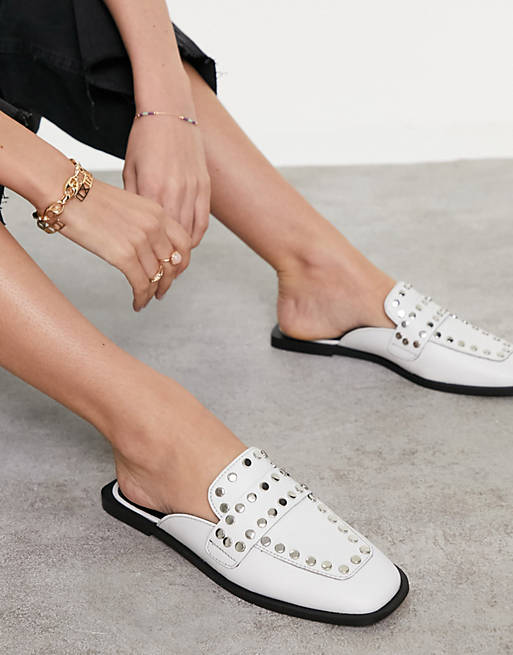 Topshop Lotus studded leather loafer mule in white