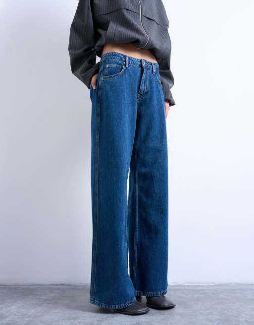 Topshop – Lounge-Jeans in Vintage-Blau mit niedrigem Bund, 3 von 7