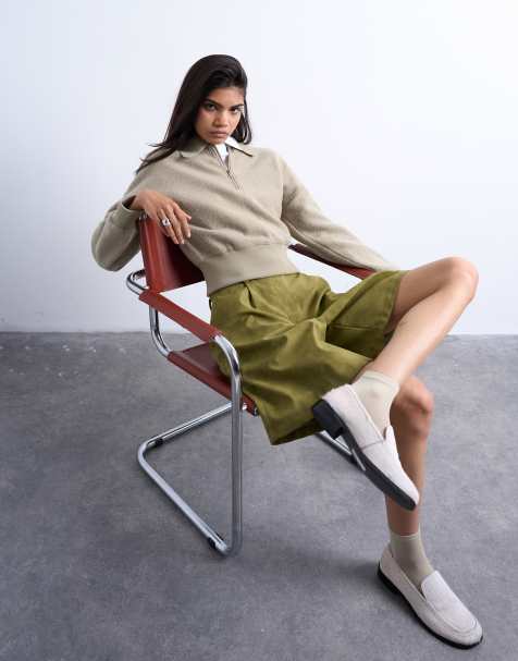 Topshop lounge zip top in light khaki - view 1