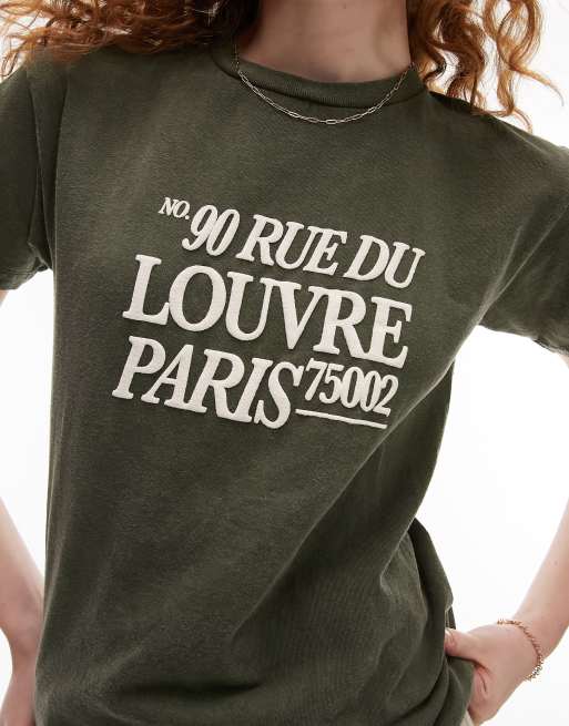 Topshop Louvre Paris graphic boxy tee in green, 2 of 4