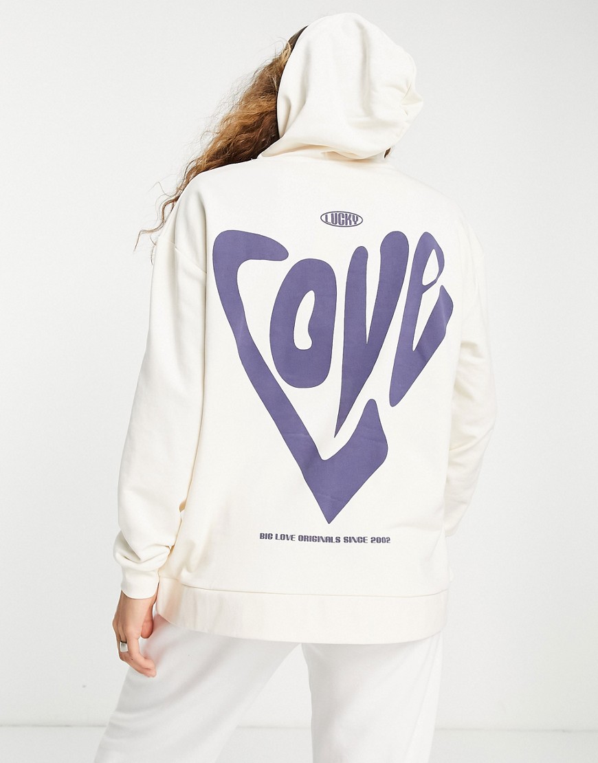 Topshop love print hoodie in ivory-White