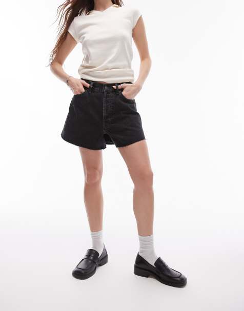 Topshop - Lover - Vaskede sorte denimshorts - view 1